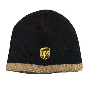 UPS Beanie Knit Hat Black Brown Embroidered Logo Work Delivery Driver Outdoor